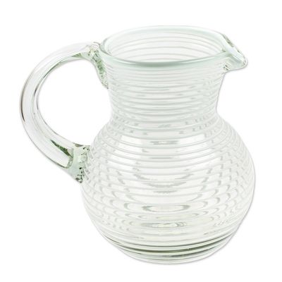Alternate image for Eco-Friendly Handblown Recycled Glass Pitcher from Mexico White Spirals