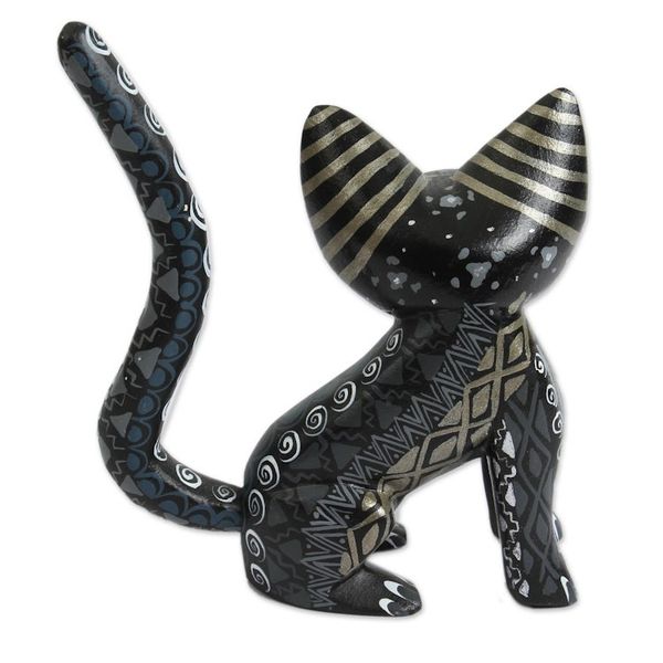 Alternate image for Wood Alebrije Fox Figurine in Black from Mexico Black Fox