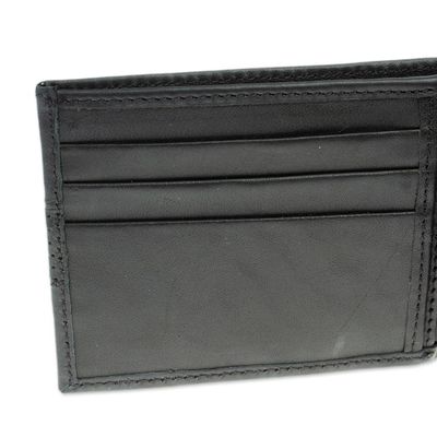 Alternate image for Handcrafted Black Leather Wallet Night Magic