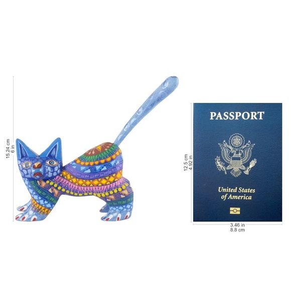 Alternate image for Mexican Alebrije Cat Sculpture Playful Blue Kitten