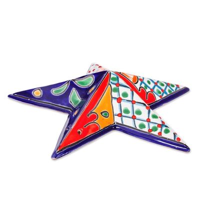 Alternate image for Hand-Painted Talavera-Style Ceramic Star Wall Sculpture Talavera Star