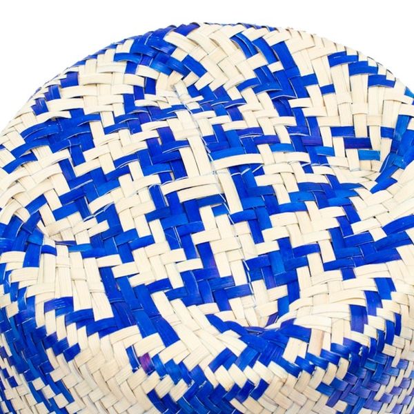 Alternate image for Blue Basket with Lid Hand-Woven from Palm Fiber in Mexico Rooster in Blue