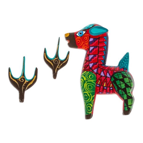 Alternate image for Copal Wood Alebrije Deer Figurine Painted in Crimson Hues Charming Crimson Deer