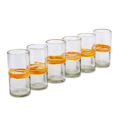 Alternate image for Set of 6 Blown Recycled Glass Tumblers OrangeYellow Stripe Ribbon of Sunshine