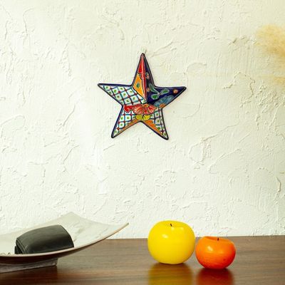 Alternate image for Hand-Painted Talavera-Style Ceramic Star Wall Sculpture Talavera Star