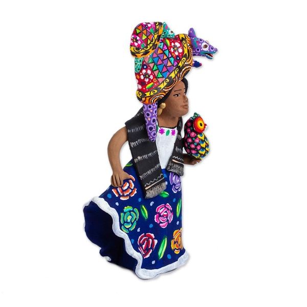 Alternate image for Alebrije-Themed Ceramic Sculpture from Mexico Woman with Alebrijes