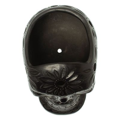 Alternate image for Handcrafted Black Ceramic Skull Planter Revival