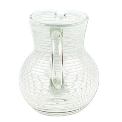 Alternate image for Eco-Friendly Handblown Recycled Glass Pitcher from Mexico White Spirals