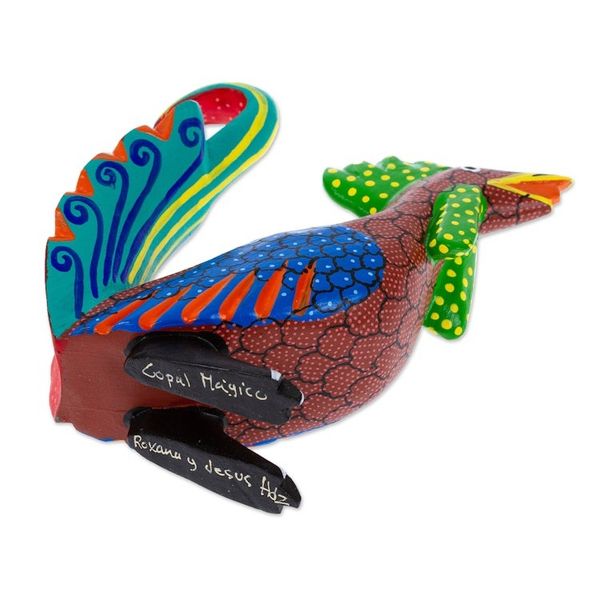Alternate image for Hand-Carved Hand Painted Wood Rooster Alebrije Figurine Striking Rooster