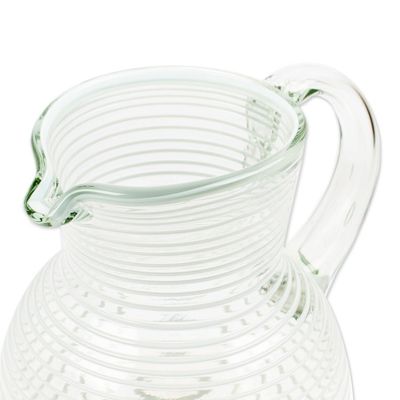Alternate image for Eco-Friendly Handblown Recycled Glass Pitcher from Mexico White Spirals