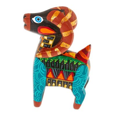 Alternate image for Copal Wood Alebrije Sheep Figurine Hand-Painted in Turquoise Glorious Sheep