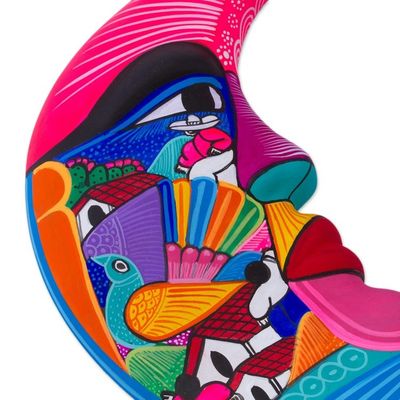 Alternate image for Mexican Hand Painted Sun and Moon Ceramic Wall Art Celestial Couple