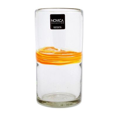 Alternate image for Set of 6 Blown Recycled Glass Tumblers OrangeYellow Stripe Ribbon of Sunshine