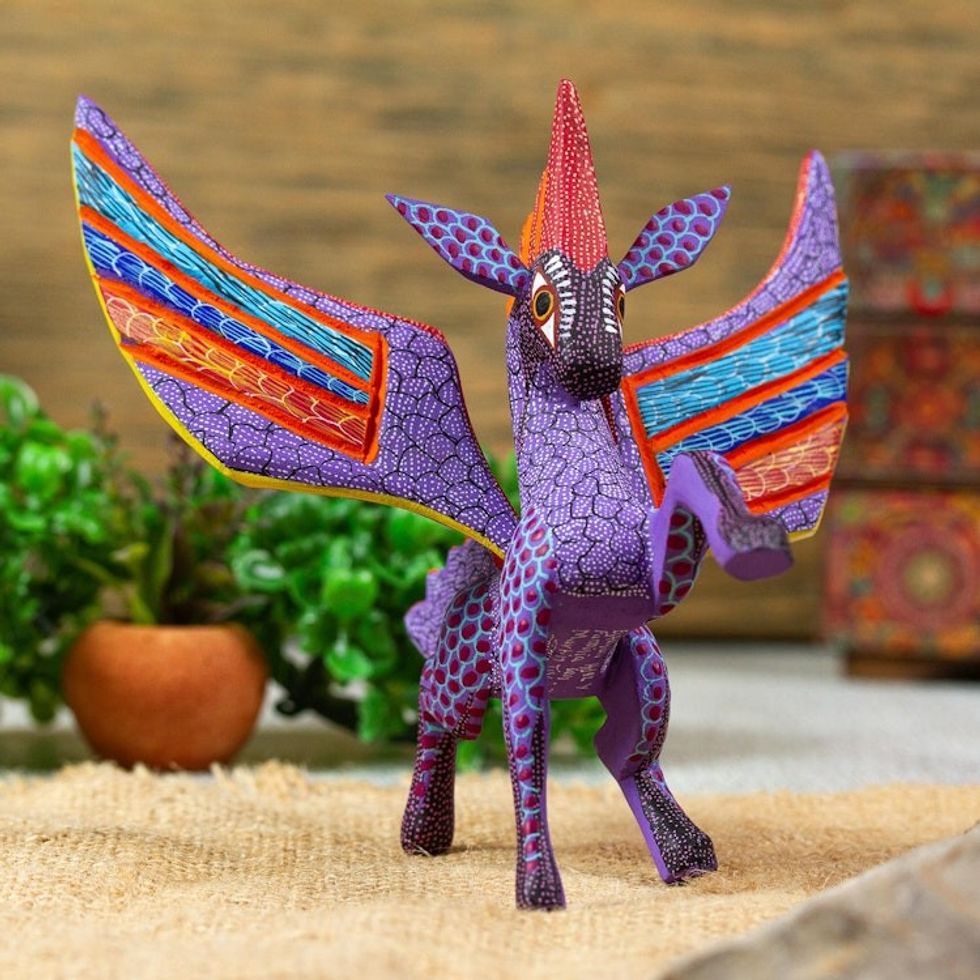 Wood Pegasus Inspired Alebrije in Purple and other Colors 'Zapotec Pegasus in Purple'