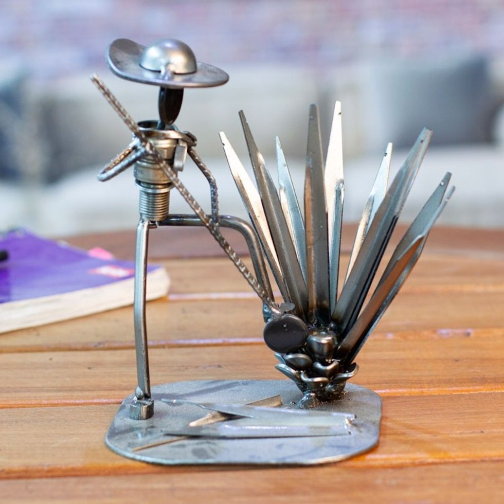 Eco-Friendly Polished Upcycled Metal Sculpture of Harvester 'Agave Harvester'