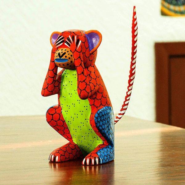 Alternate image for Wood Monkey Alebrije Figure Hiding His Eyes From Oaxaca Monkey in Chaos