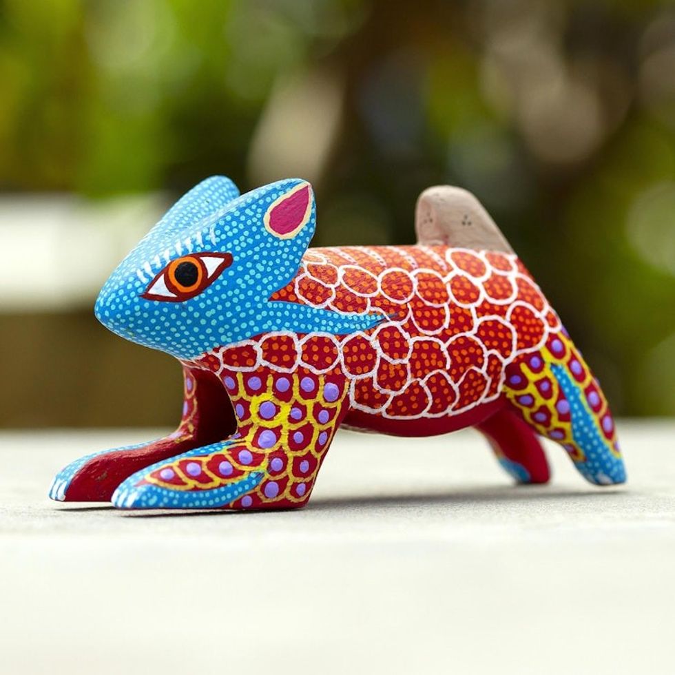 Wood Rabbit Alebrije Figurine 'Red Hare'