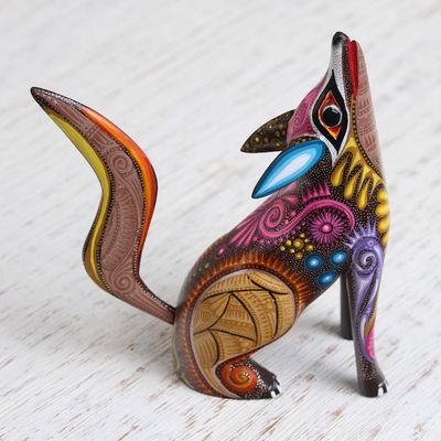 Alternate image for Colorful Copal Wood Alebrije Coyote Figurine from Mexico Mystical Coyote