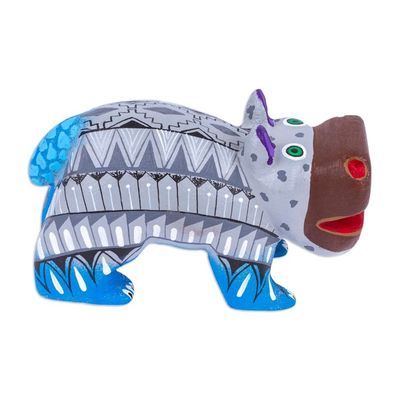Alternate image for Mexican Hand-Painted Wood Alebrije Hippo Figurine in Grey Cute Hippo in Grey