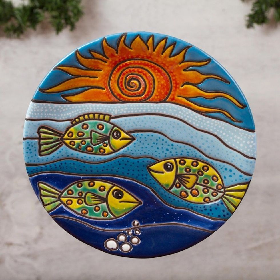 Fish-Themed Ceramic Wall Art Crafted in Mexico 'Fish Under the Sun'