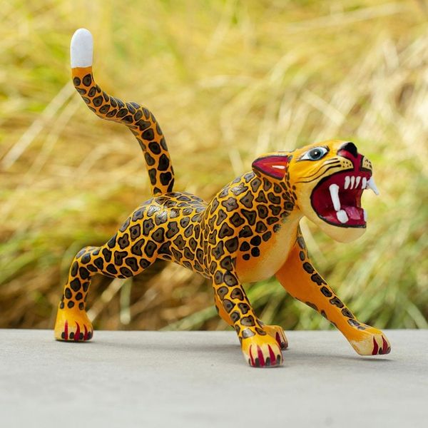 Alternate image for Handmade Wooden Alebrije Statuette Fierce Jaguar