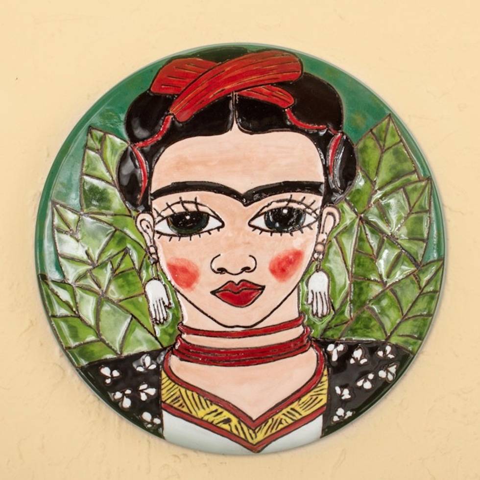 Handcrafted Frida Kahlo Colorful Ceramic Decorative Plate 'Fantastic Frida'