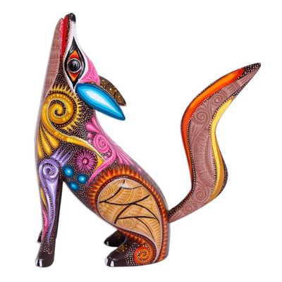 Alternate image for Colorful Copal Wood Alebrije Coyote Figurine from Mexico Mystical Coyote