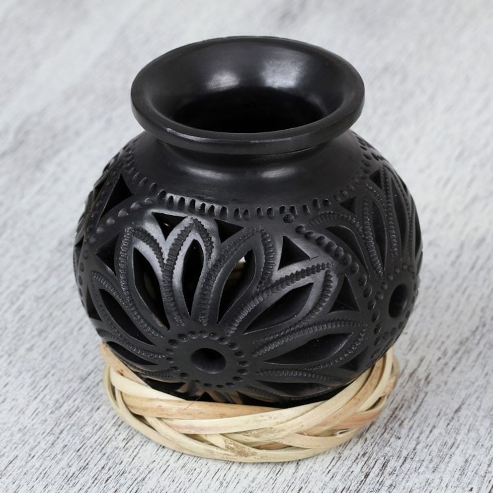 Openwork Floral Ceramic Decorative Vase from Mexico 'Dark Petals'