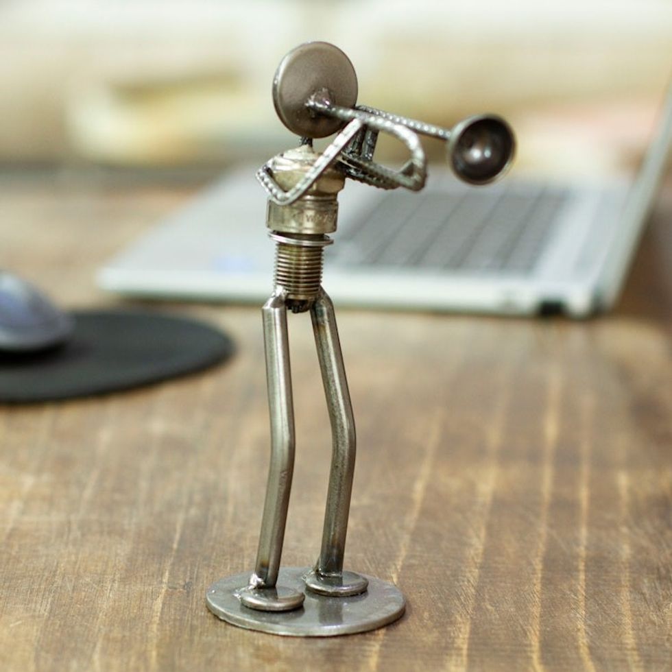 Auto part sculpture 'Rustic Jazz Trombone'