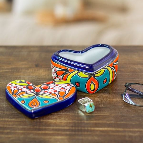 Alternate image for Heart-Shaped Floral Talavera Ceramic Decorative Box Classic Romance