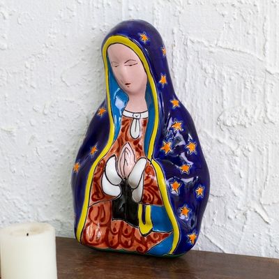 Alternate image for Hand-Painted Talavera-Style Ceramic Mary Wall Sculpture Praying Mary