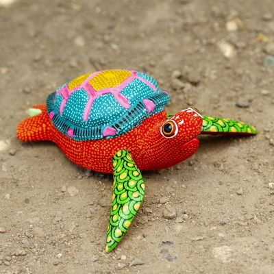 Alternate image for Artisan Crafted Small Alebrije Sculpture Orange Turtle