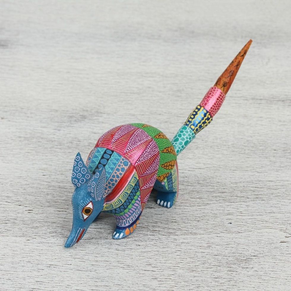 Handcrafted Copal Wood Alebrije Armadillo Figurine 'Armadillo Delight'