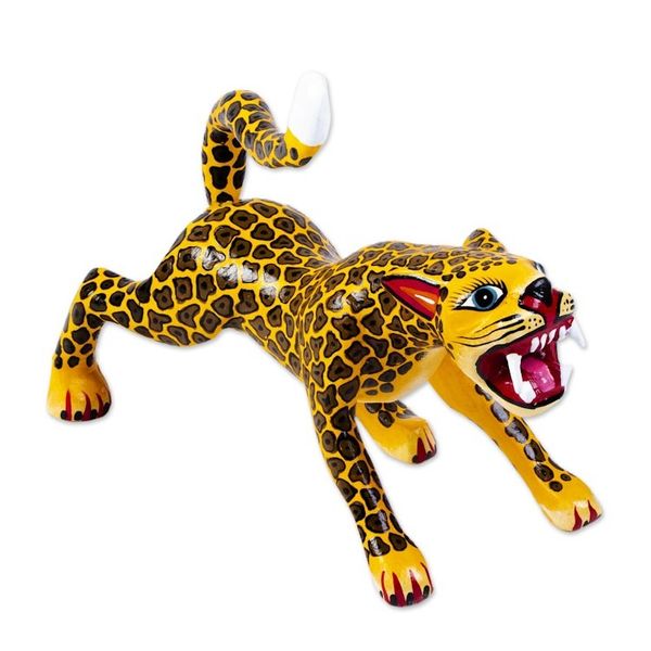 Alternate image for Handmade Wooden Alebrije Statuette Fierce Jaguar