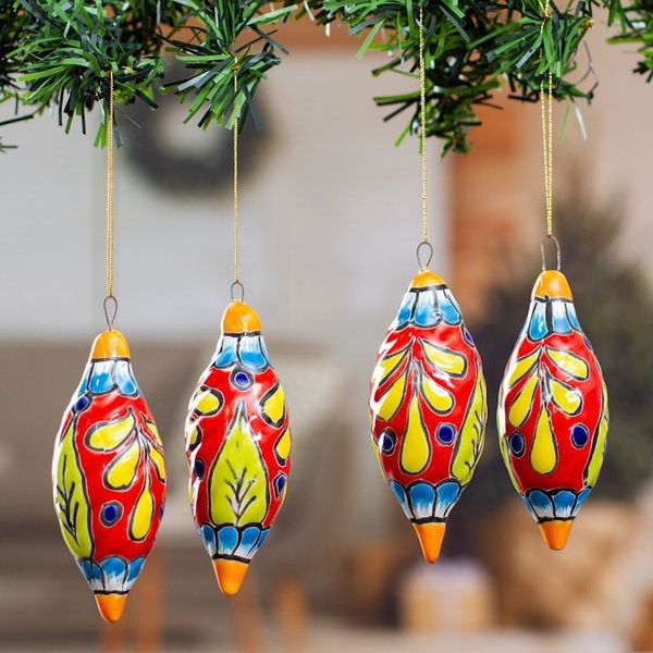 Alternate image for Handcrafted Talavera Ceramic Ornaments in Scarlet Set of 4 Scarlet Ambience