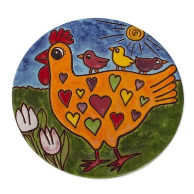 Alternate image for Heart Motif Ceramic Wall Art of a Chicken from Mexico Chicken of Hearts