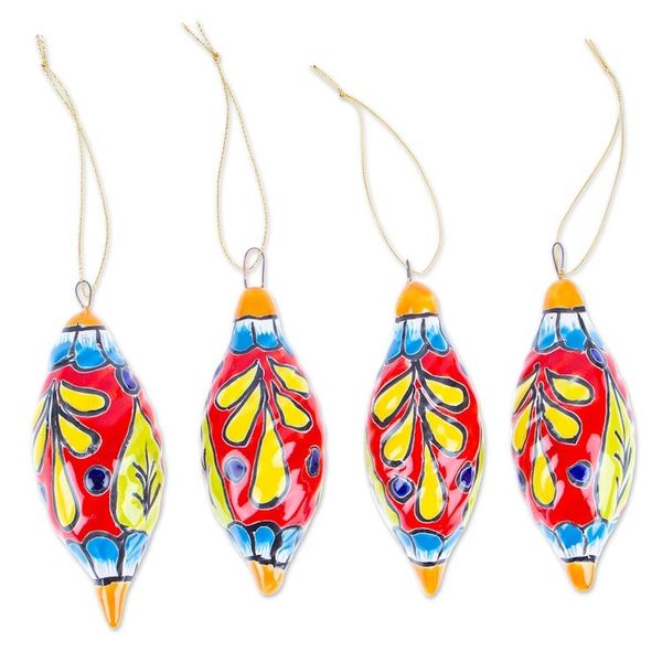 Alternate image for Handcrafted Talavera Ceramic Ornaments in Scarlet Set of 4 Scarlet Ambience