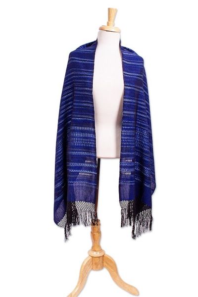 Alternate image for Blue Cotton Blend Shawl Midnight Sky