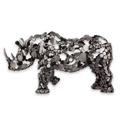 Alternate image for 20-Inch Eco-Friendly Recycled Metal Rhinoceros Sculpture Rustic Rhino