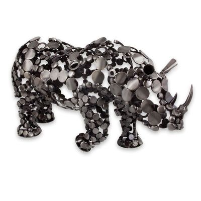 Alternate image for 20-Inch Eco-Friendly Recycled Metal Rhinoceros Sculpture Rustic Rhino