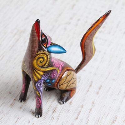 Alternate image for Colorful Copal Wood Alebrije Coyote Figurine from Mexico Mystical Coyote