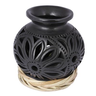 Alternate image for Openwork Floral Ceramic Decorative Vase from Mexico Dark Petals