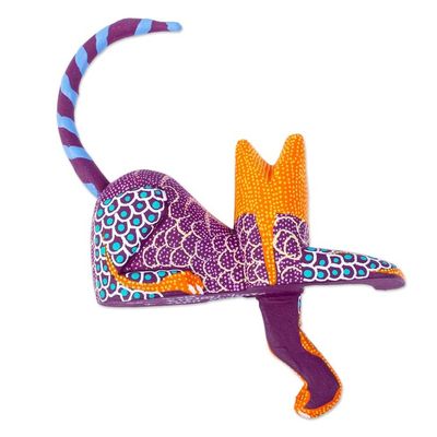 Alternate image for Artisan Crafted Alebrije Figurine from Mexico Lounging Cat in Purple