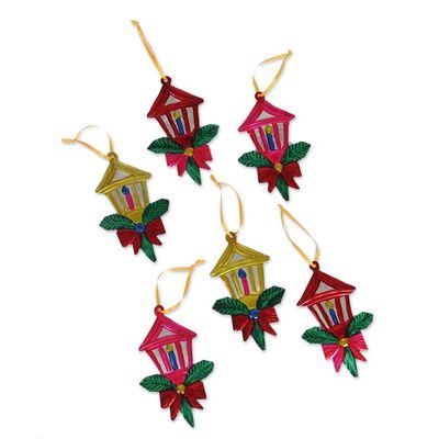 Alternate image for Mexican Hand Painted Tin Lantern Ornaments set of 6 Candle Lights
