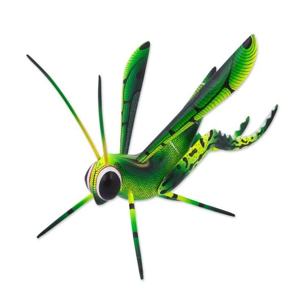 Alternate image for Wood Alebrije Cricket Sculpture in Green from Mexico Green Good Luck Cricket