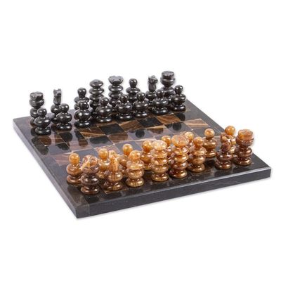 Alternate image for Onyx and Marble Mini Chess Set Handcrafted in Mexico Coffee and Mocha