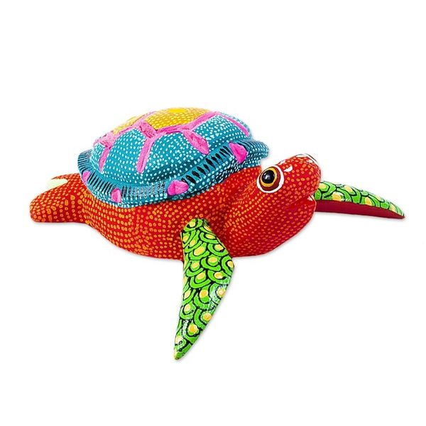Alternate image for Artisan Crafted Small Alebrije Sculpture Orange Turtle