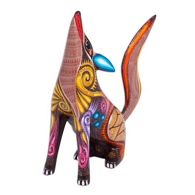 Alternate image for Colorful Copal Wood Alebrije Coyote Figurine from Mexico Mystical Coyote
