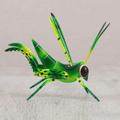 Alternate image for Wood Alebrije Cricket Sculpture in Green from Mexico Green Good Luck Cricket