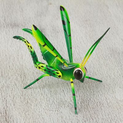 Alternate image for Wood Alebrije Cricket Sculpture in Green from Mexico Green Good Luck Cricket